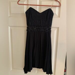 Strapless black mini dress